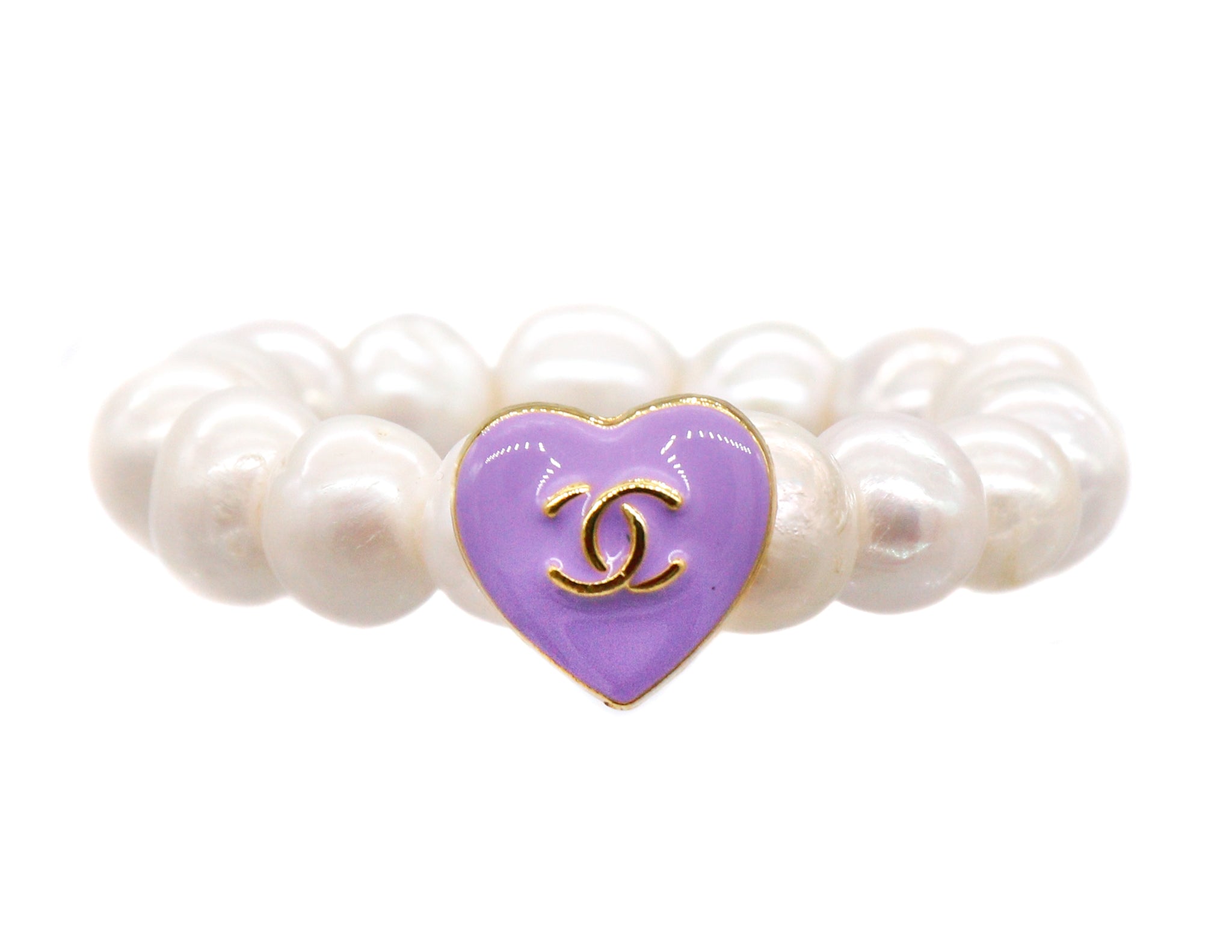 Freshwater pearl bracelet with a repurposed lavender designer heart