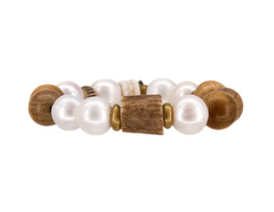 Pearl, sandalwood and antler bracelet