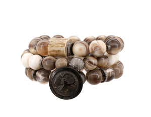Turkish buffalo horn beads with a vintage stag button and diamonds
