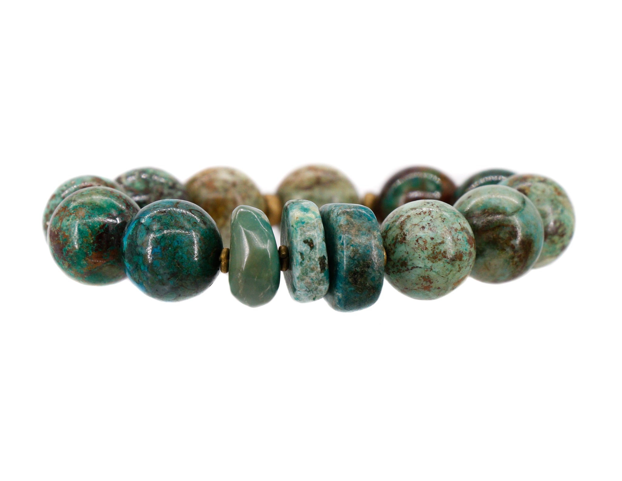 Large chrysocolla with turquoise and brass bracelet