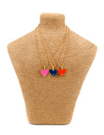 Load image into Gallery viewer, Pink enamel heart with diamond on 14k gold filled chain
