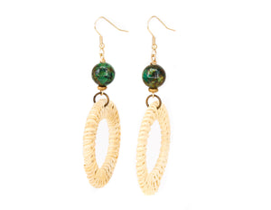 African turquoise and raffia and hoop earrings