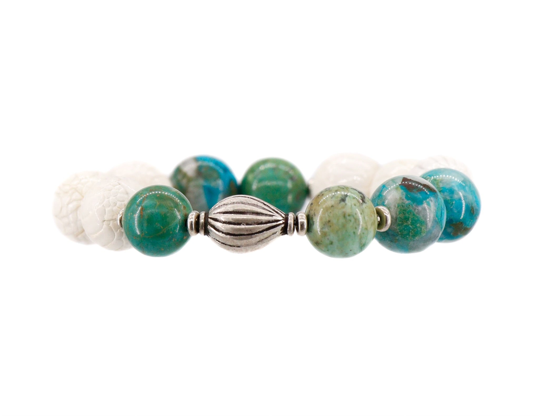 Chrysocolla and white leather bracelet